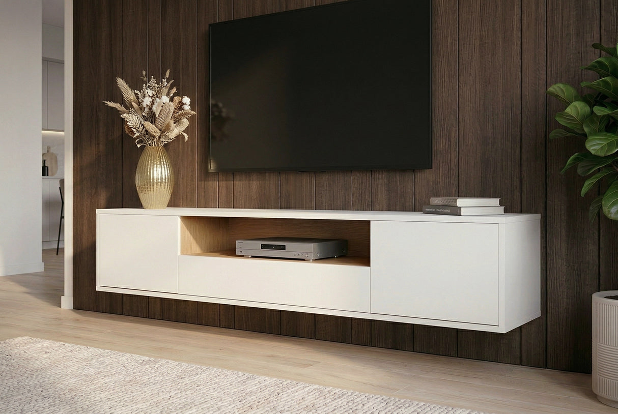 TV-Wand LOFT 150 cm hängend weiß natur