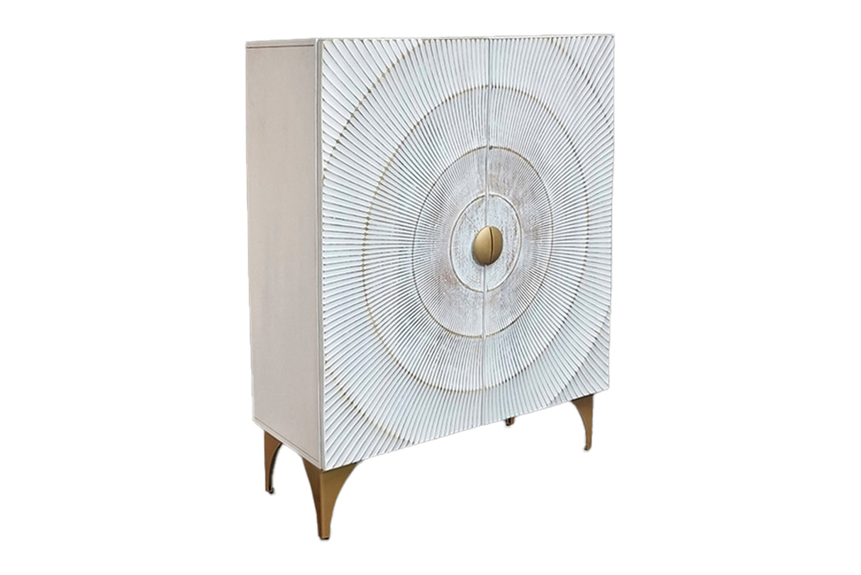 Highboard GOLDEN SUNSET 120cm 3D mango wood white gold handmade