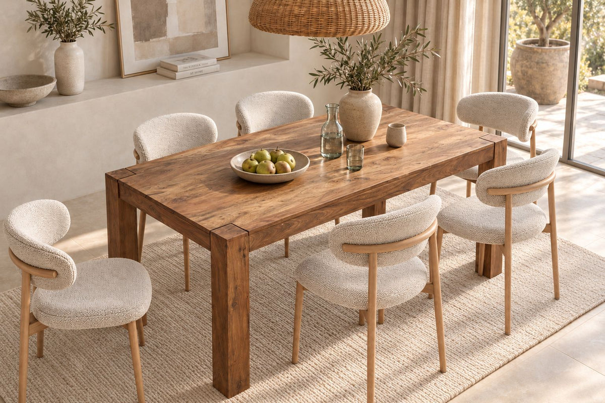 Esstisch MAKASSAR 160cm Sheesham Holz braun stone finish