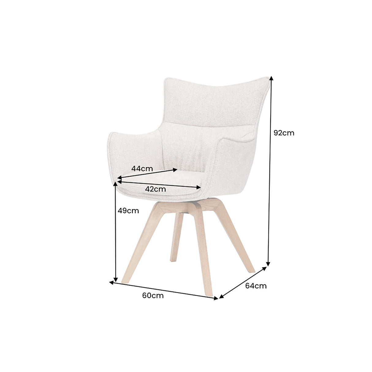 Drehstuhl VOGUE 360° drehbar Strukturstoff beige mit Eichengestell natur