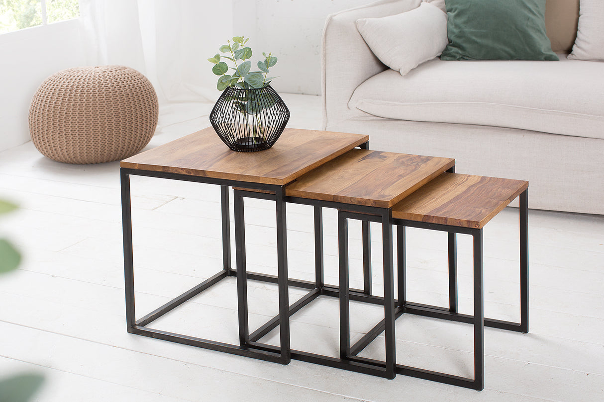 Beistelltisch ELEMENTS 30-40cm 3er Set Sheesham Holz