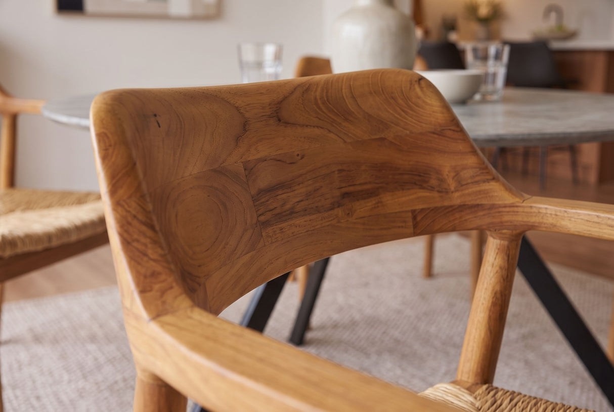 Chair KENNEDY wicker seat w/ armrests teak wood natural