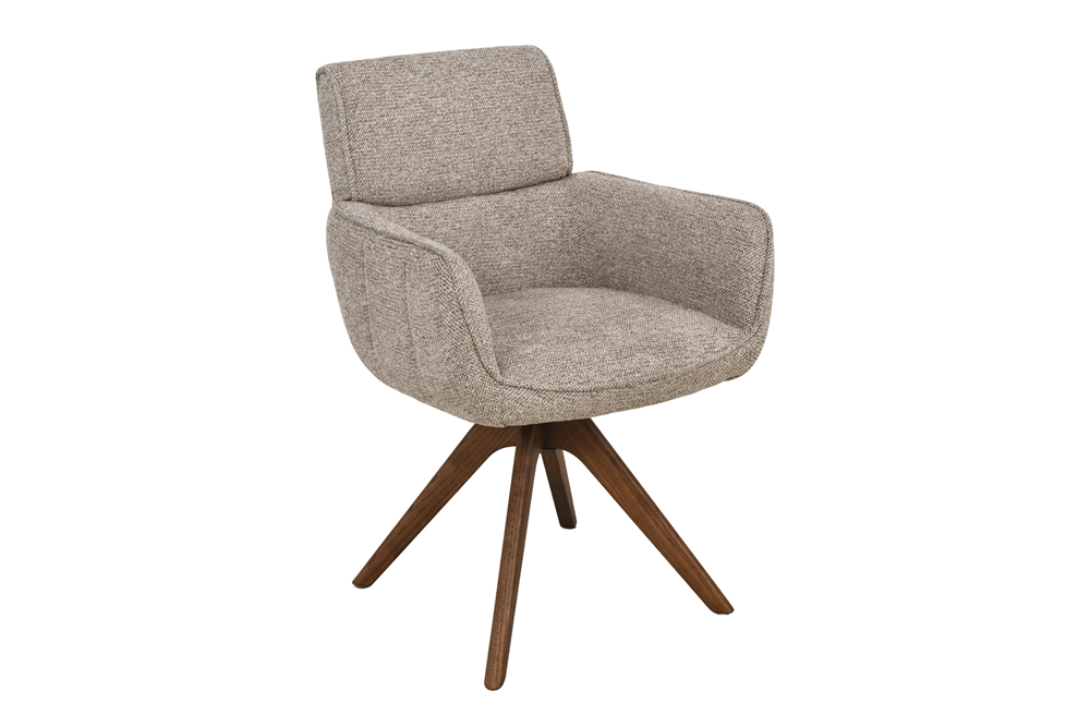 Swivel chair UNIQUE 180° auto-return w/ armrests textured fabric taupe beige brown