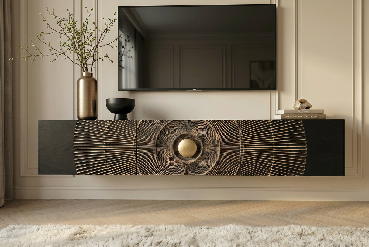 TV-Board GOLDEN SUNSET 160cm 3D hanging mango wood black