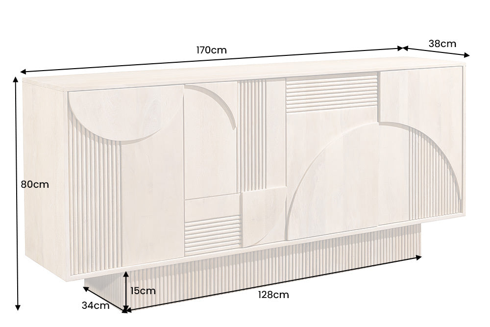 Sideboard ART DECO 170cm 3D Mangoholz weißgekalkt