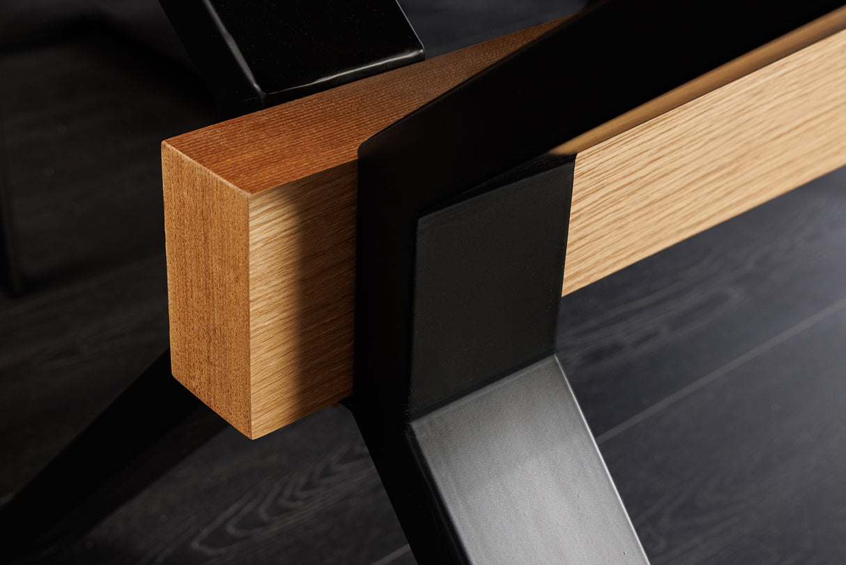 Dining table GIANT 180-300cm extendable natural oak wood look w/ black metal frame