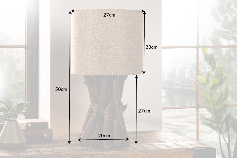 Tischleuchte HARMONY NATURE 50cm Teakholz Leinenschirm beige