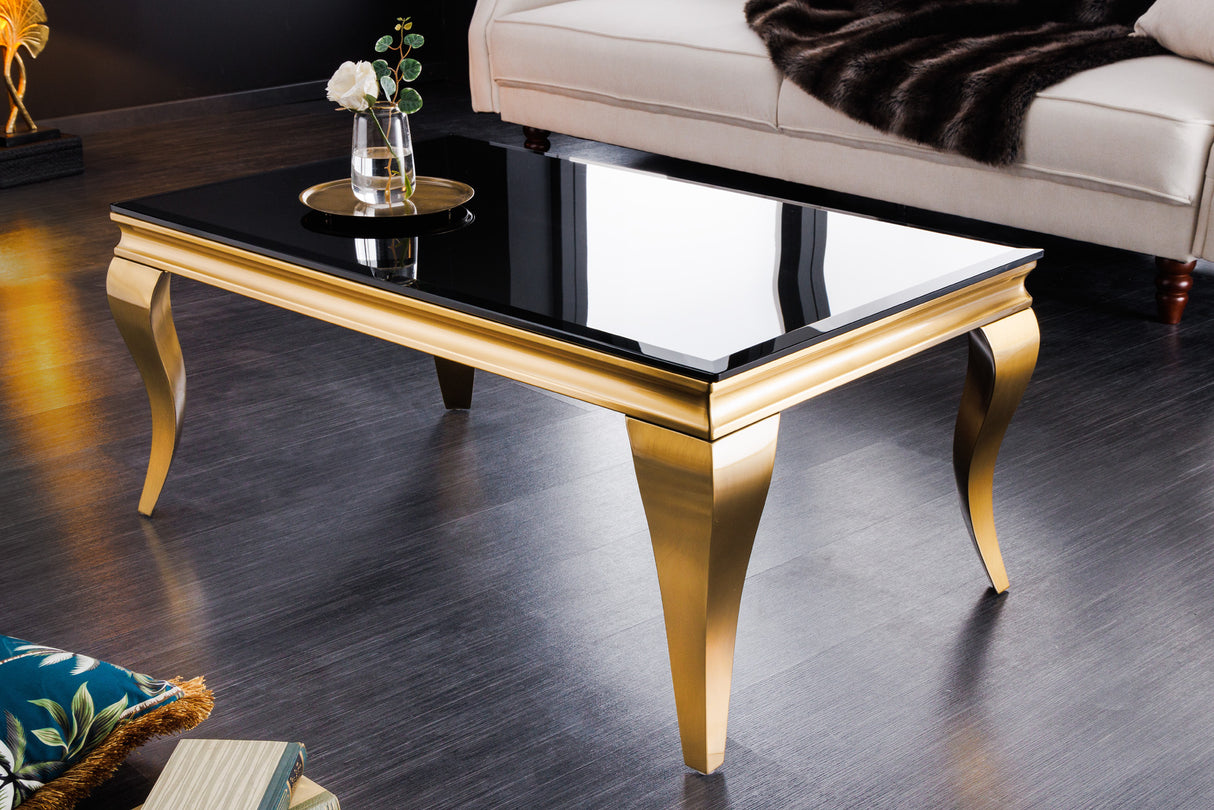 Couchtisch MODERN BAROCK 100cm gehärtetes Opalglas schwarz gold
