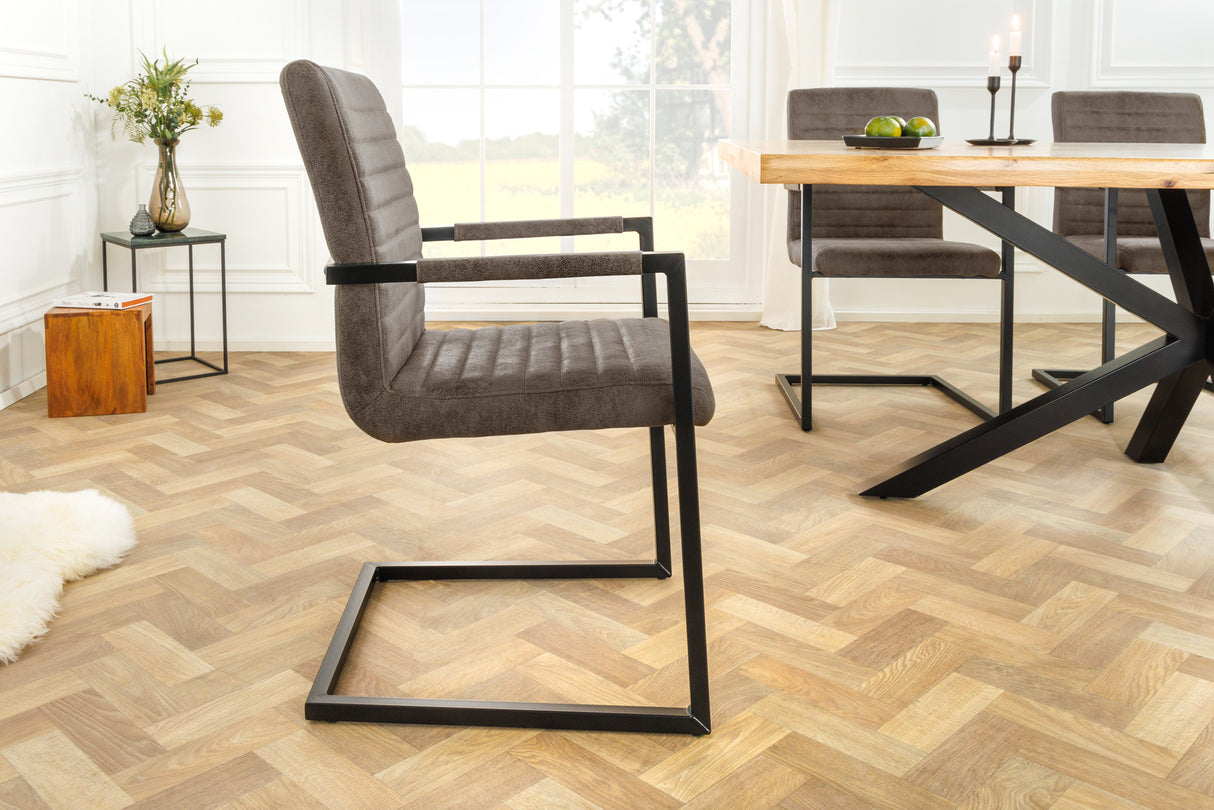 Freischwinger LOFT mit Armlehnen Eisenbeine Mikrofaser taupe grau