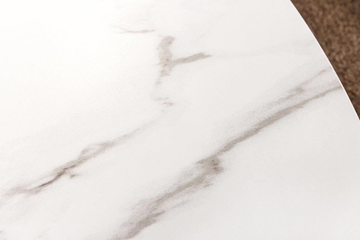 Dining table UNIQUE 120cm round oak wood verneered ceramic white marble top