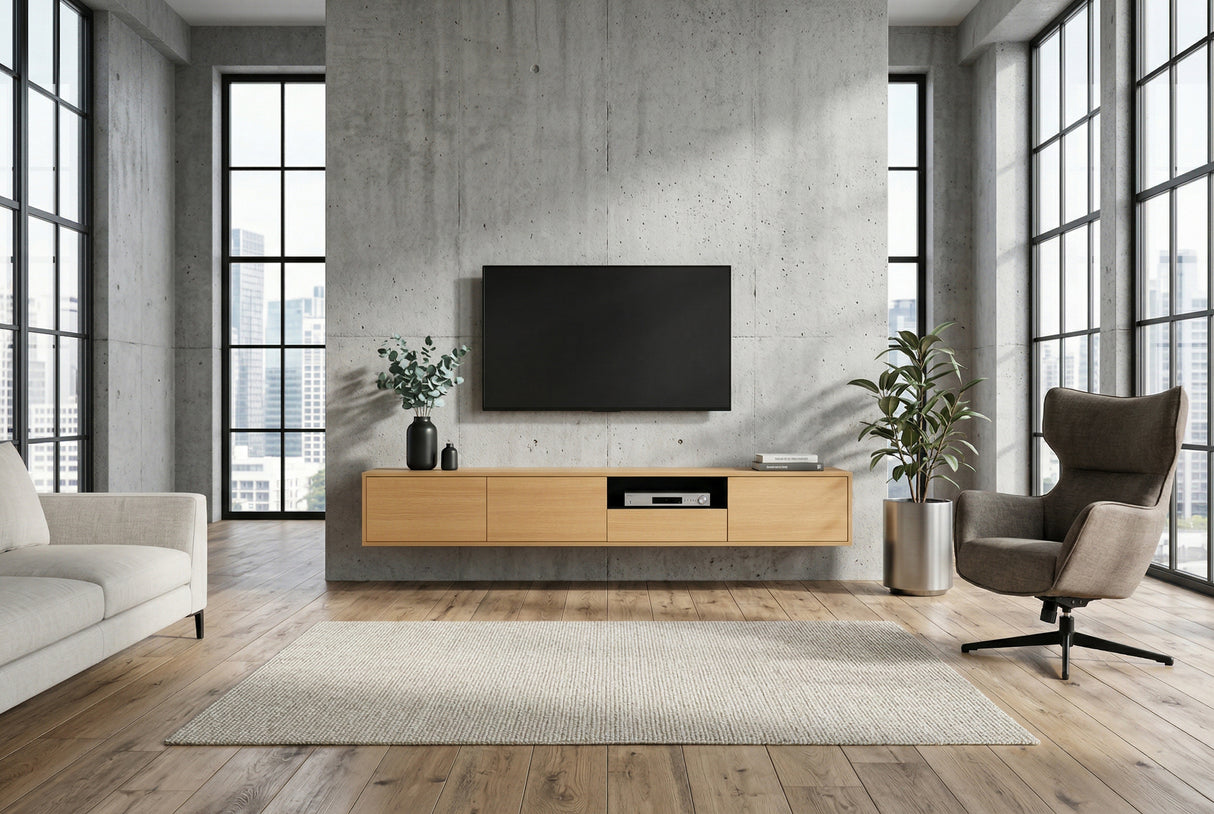 TV-Board LOFT 200 cm hängend natur schwarz