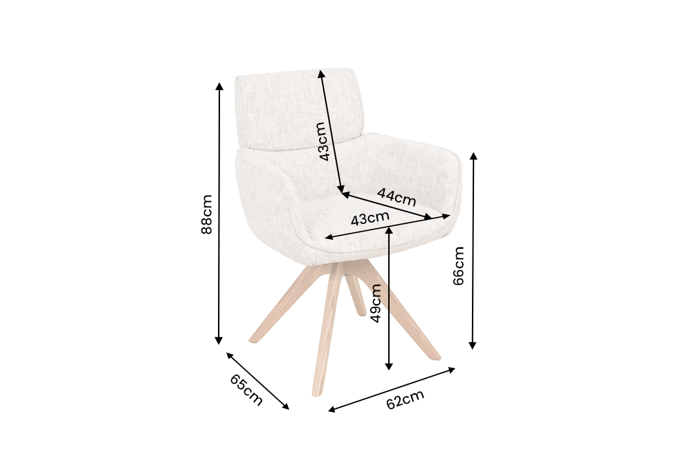Swivel chair UNIQUE 180° auto-return w/ armrests chenille fabric beige natural