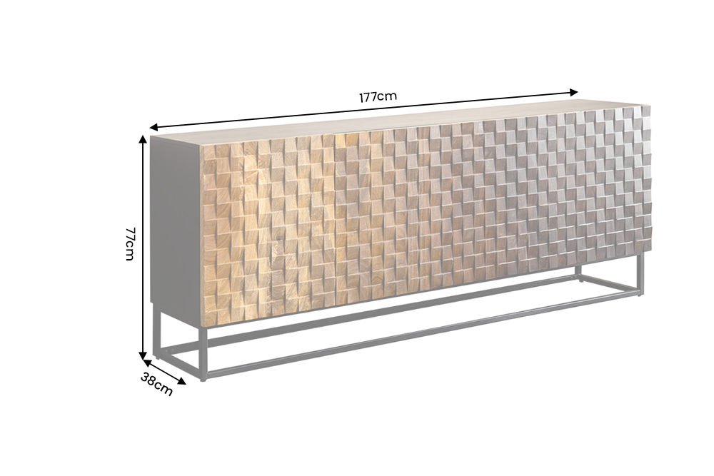 Sideboard SHADES 180cm 3D-Front Mangoholz mehrfarbig braun mit schwarzem Metallgestell