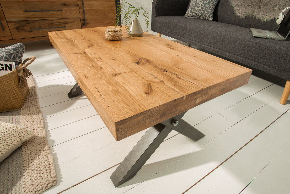 Couchtisch THOR 110cm X-Beine Wildeiche Holz Industriestil