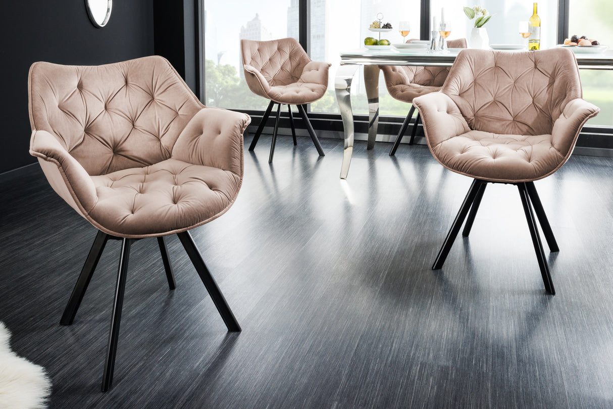 Swivel chair THE DUTCH COMFORT with armrests velvet champagne greige