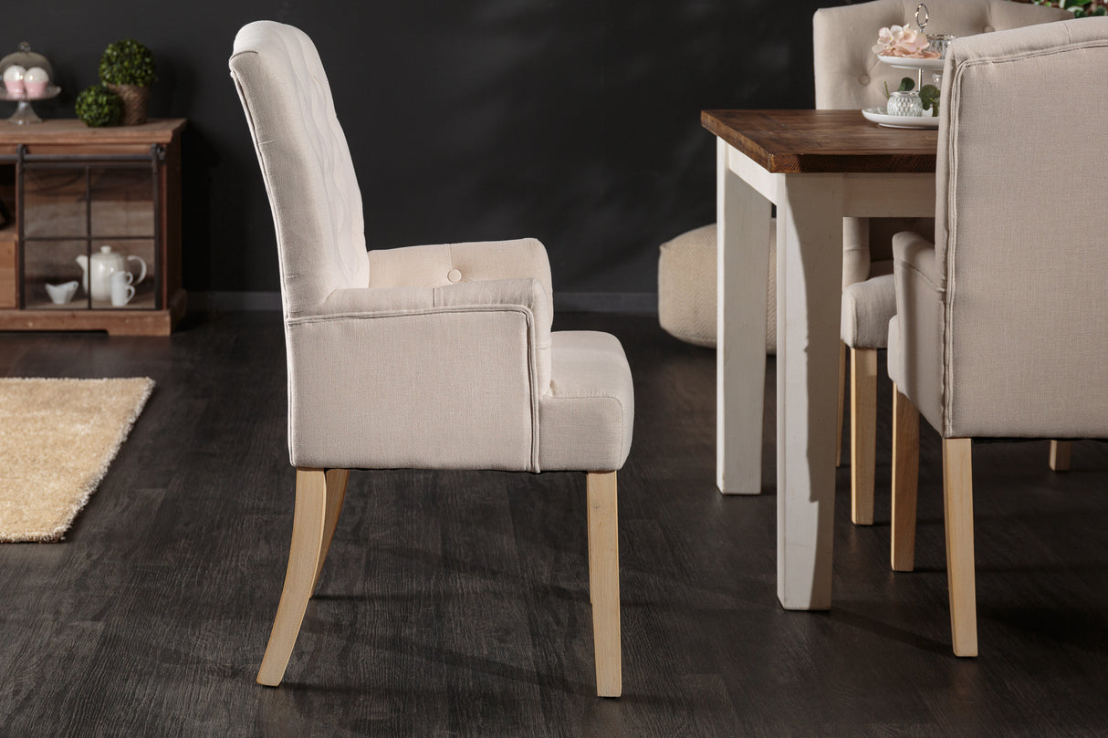 Stuhl CASTLE mit Armlehnen Strukturstoff beige mit Chesterfieldsteppung