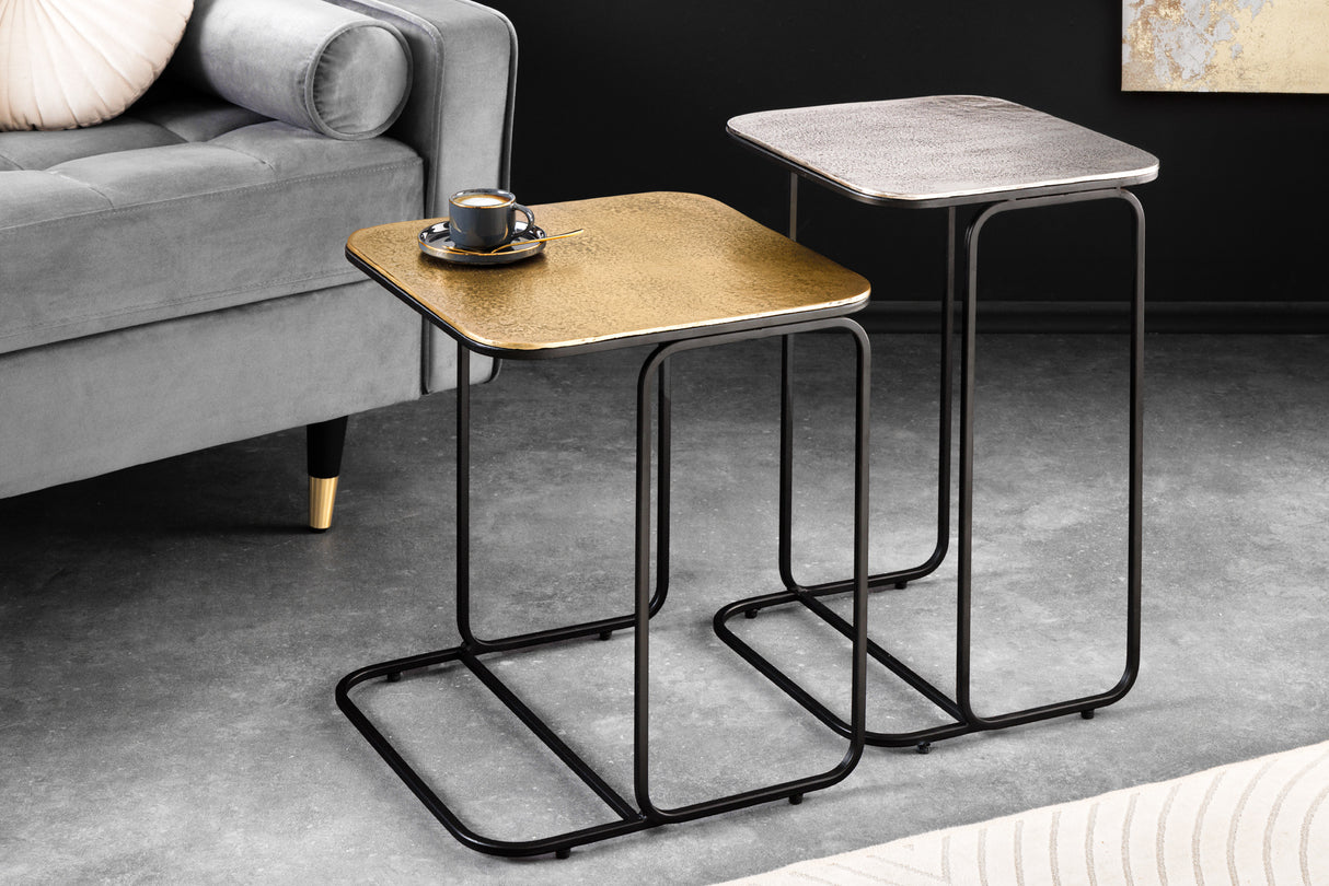 Beistelltisch ABSTRACT 2er Set 40cm gold silber schwarz Metallgestell