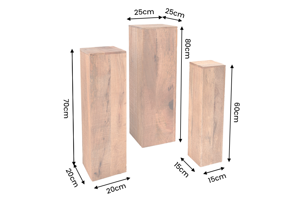 Decoration pillar MAKASSAR 60-80cm set of 3 mango wood natural