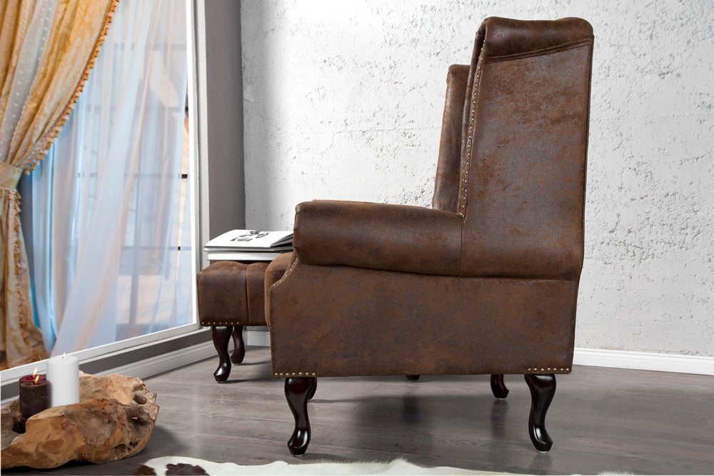 Wing chair CHESTERFIELD antique look brown