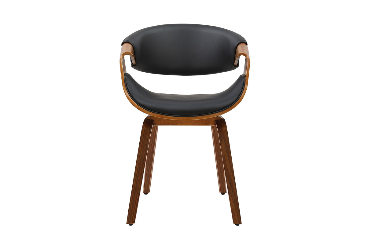 Stuhl ORGANIC mit Armlehnen Kunstleder schwarz und Walnussholz-Optik Gestell Retro-Stil
