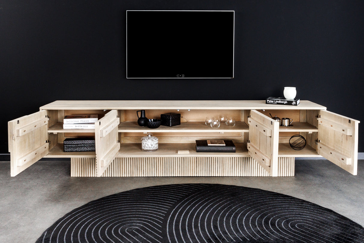 TV Board ART DECO 200cm 3D mango wood whitewashed