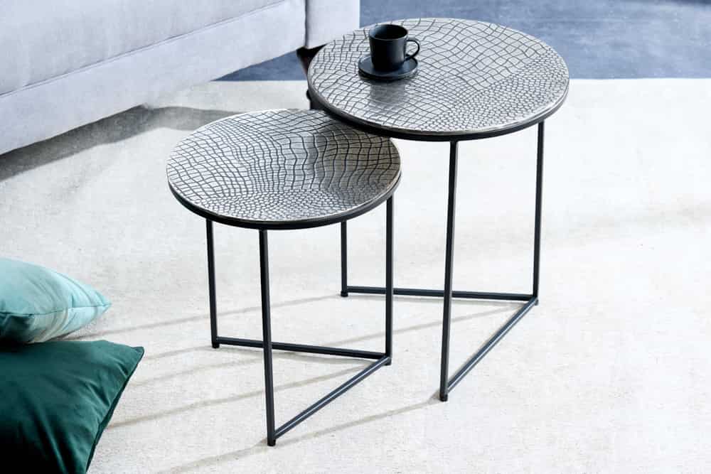 Side table ELEMENTS 40cm crocodile look set of 2 antique silver