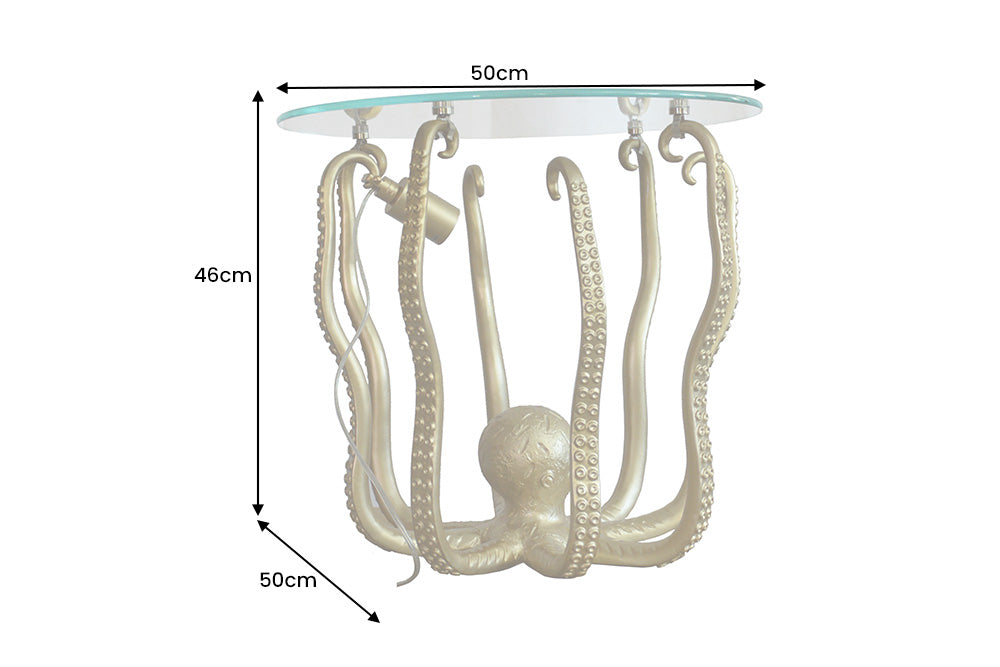 Beistelltisch OCTOPUS 50cm mit Lampe gold