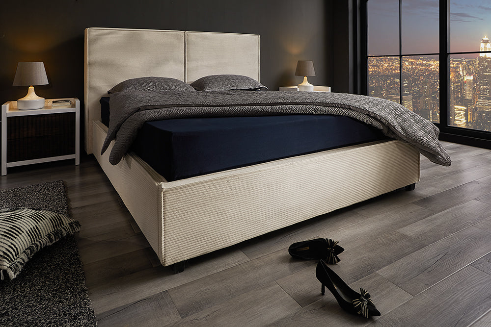 Bed ROCCO 180x200cm cord beige w/ storage space
