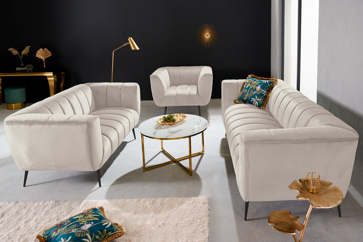 Sofa NOBLESSE 165cm 2-seater textured velvet champagne w/ black feet