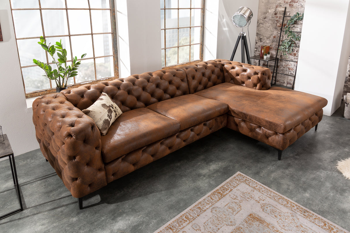 Ecksofa MODERN BAROCK 275cm Microfaser antikbraun im Chesterfield Stil