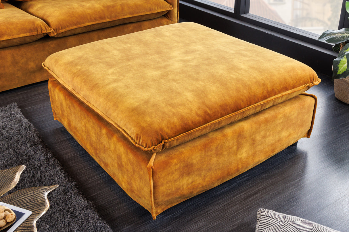 Stool HEAVEN 100cm removable cover textured velvet mustard yellow