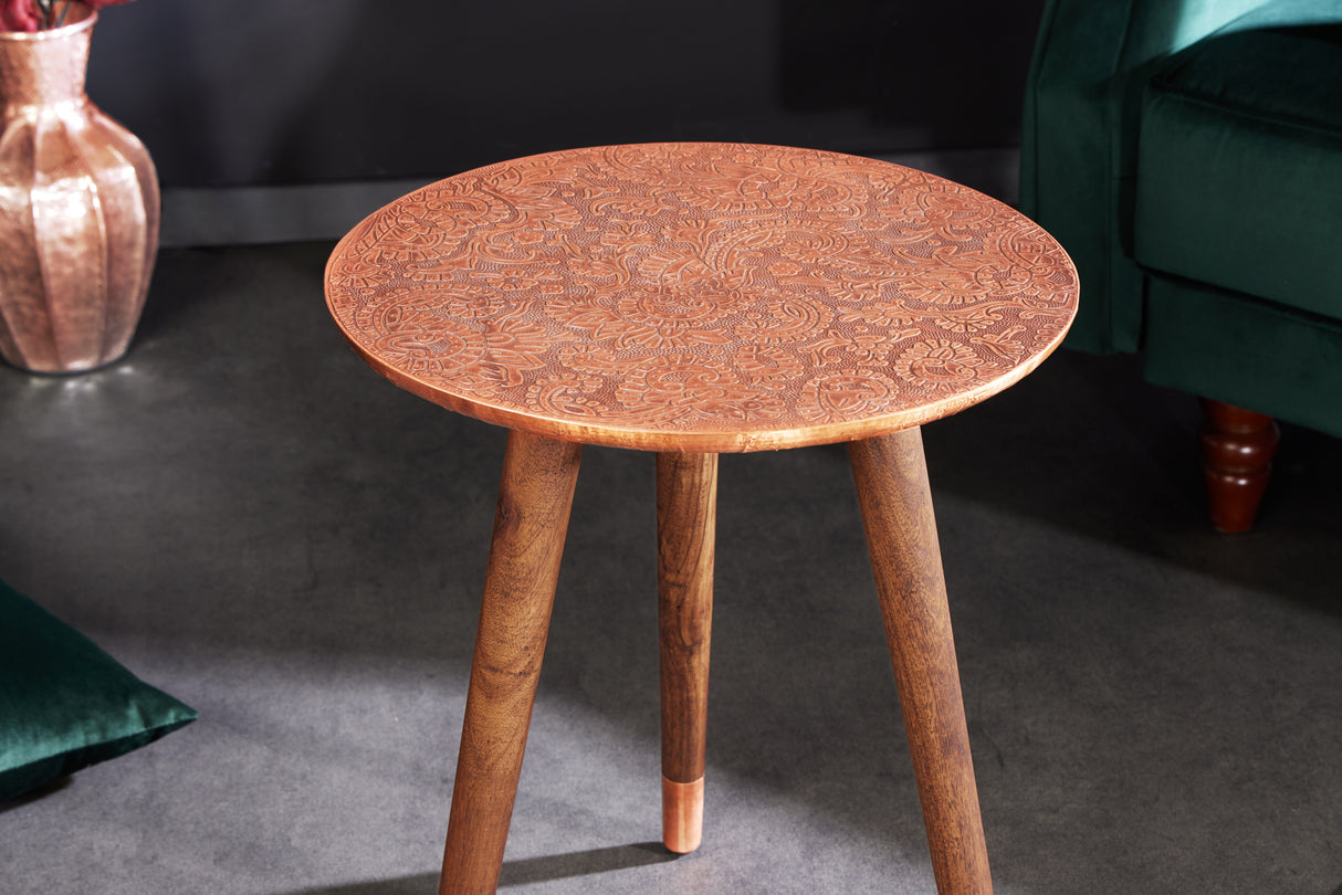 Side table ALCASAR 50cm mango wood and coated metal antique copper