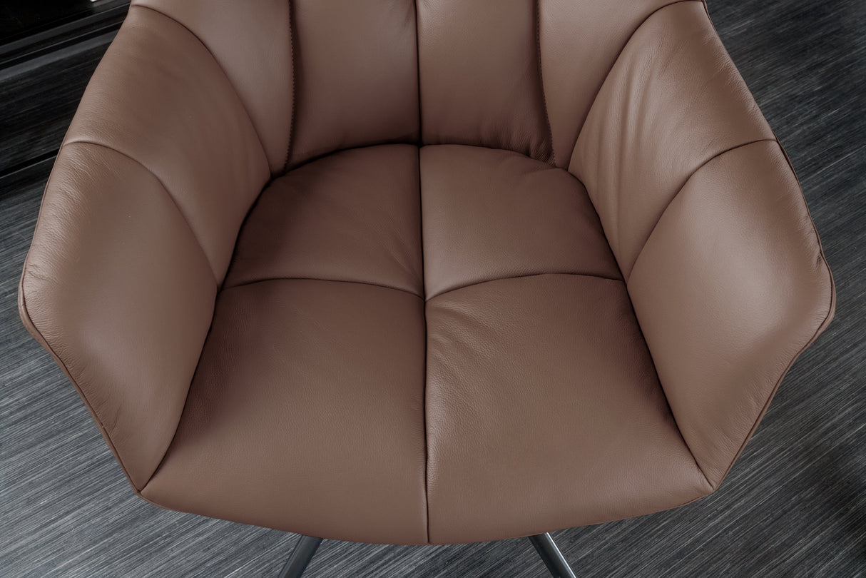 Drehsessel PAPILLON drehbar 180° m. Armlehnen Leder braun