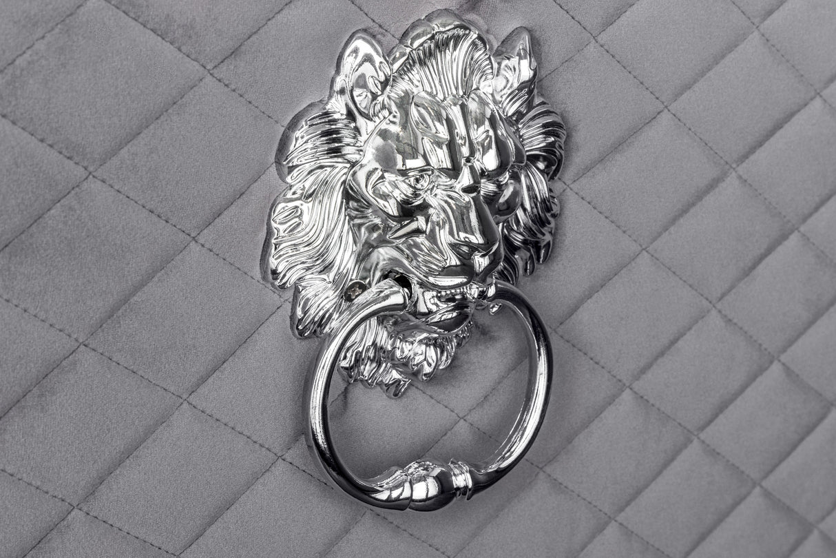 Sofa bench CASTLE DELUXE 165cm w/ lion´s head velvet grey in baroque style