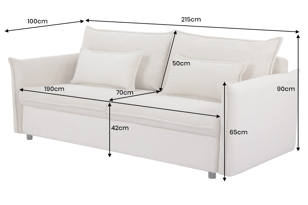 Sofa bed APARTMENT 215cm 3-seater cord beiger
