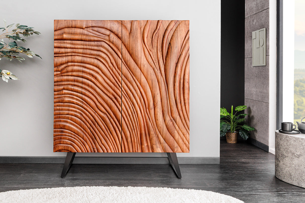 Highboard FLUID 120cm 3D acacia wood walnut brown