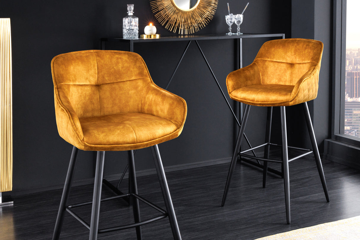 Bar chair EUPHORIA 74cm velvet mustard yellow