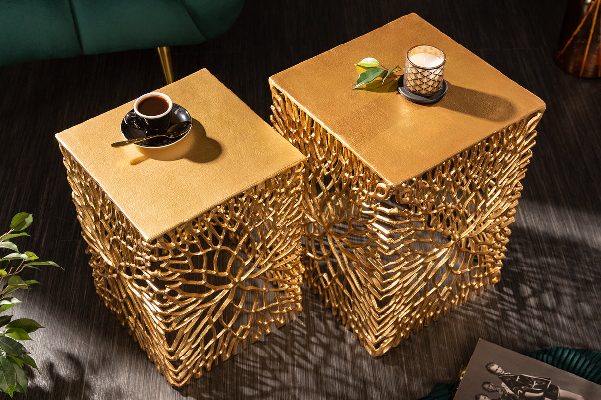 Side table LEAF 40-45cm set of 2 gold