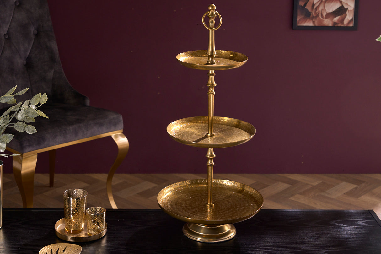 Etagere ORIENT 65cm 3 Tabletts mit Hammerschlageffekt gold