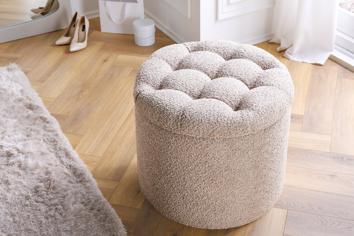 Hocker MODERN BAROCK STORAGE 50cm Bouclé Champagner
