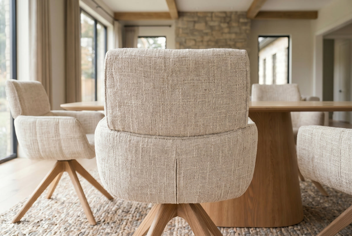 Swivel chair UNIQUE 180° auto-return w/ armrests chenille fabric beige natural
