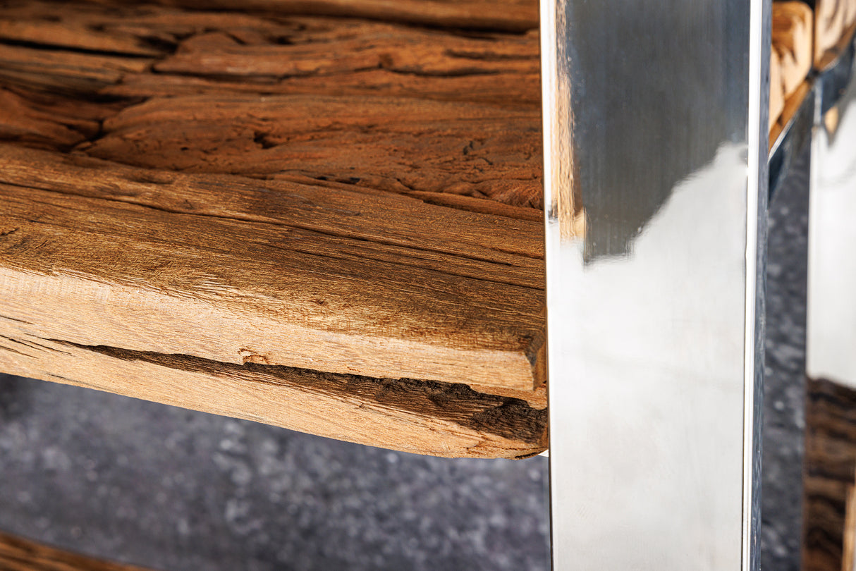 Shelf BARRACUDA 185cm teak wood and chromed stainless steel