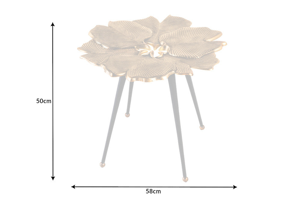 Coffee table GINKGO LEAVES 55cm gold with black legs