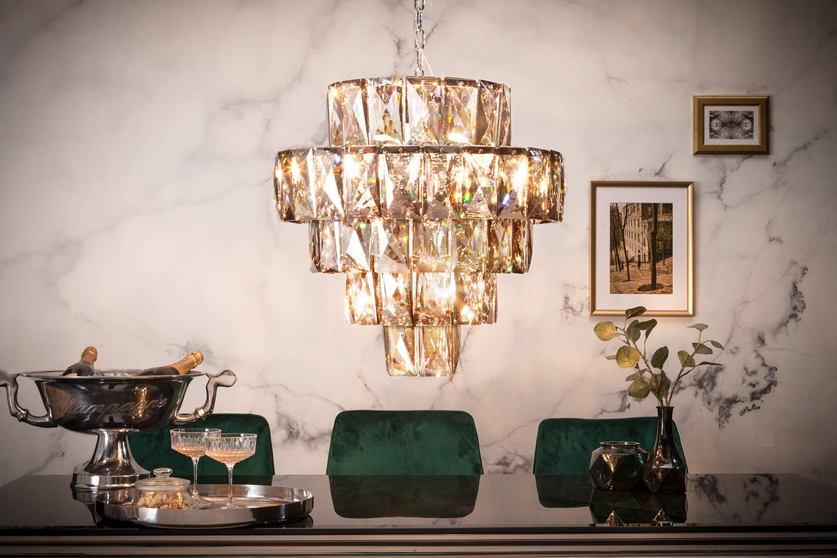Chandelier KRISTALL 50cm 75 glass prisms noble grey