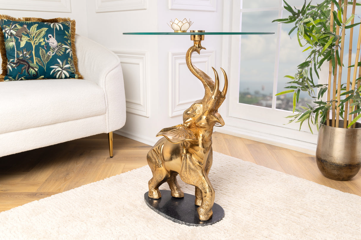 Beistelltisch ELEPHANT 80cm gold mit Marmorsockel