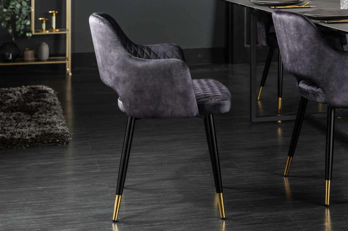 Chair PARIS w/ armrests velvet with decorative quilting grey