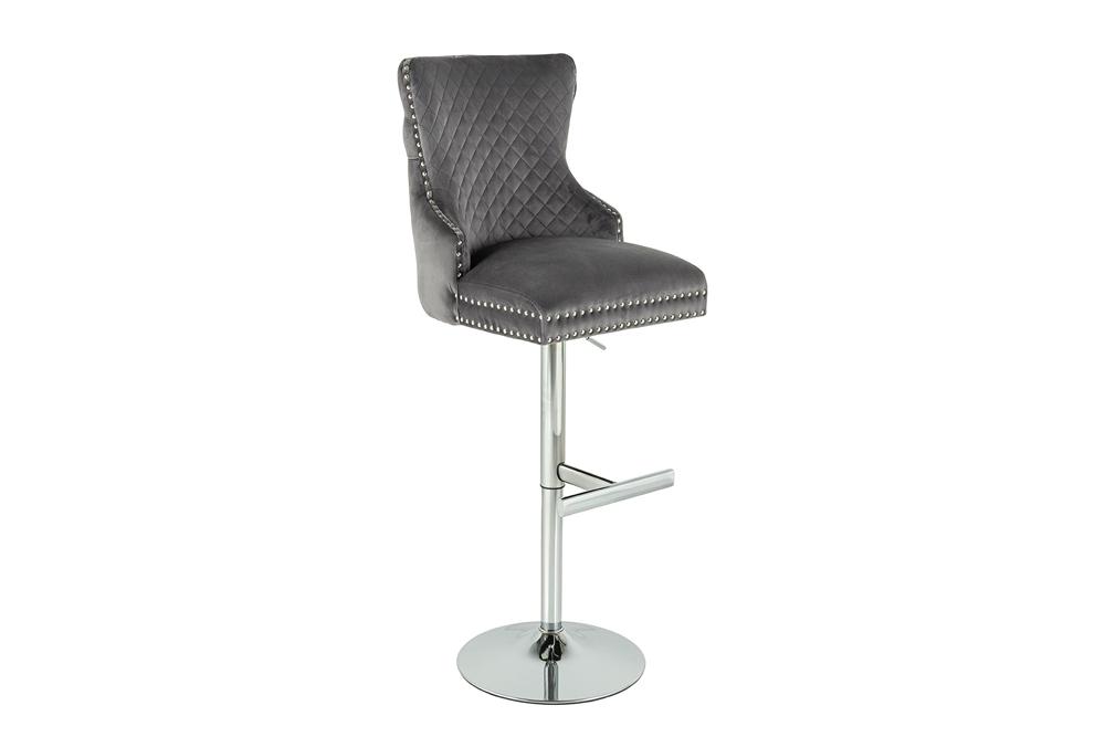 Bar stool CASTLE height adjustable w/ lion´s head handle velvet grey in baroque style
