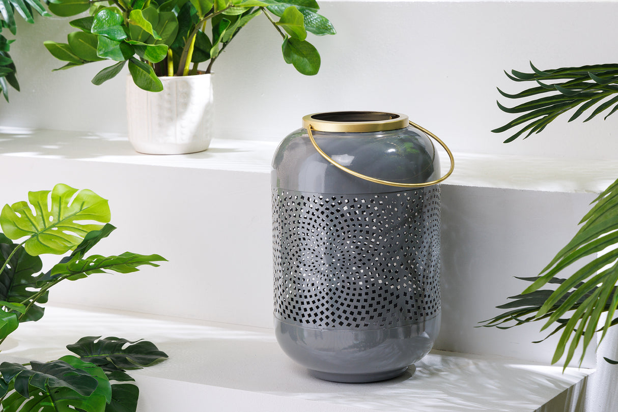Lantern CANDLELIGHT 30cm grey golden