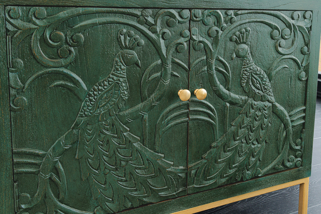 Sideboard PEACOCK 175cm 3D Mangoholz Antik-Look dunkelgrün gold handgefertigt