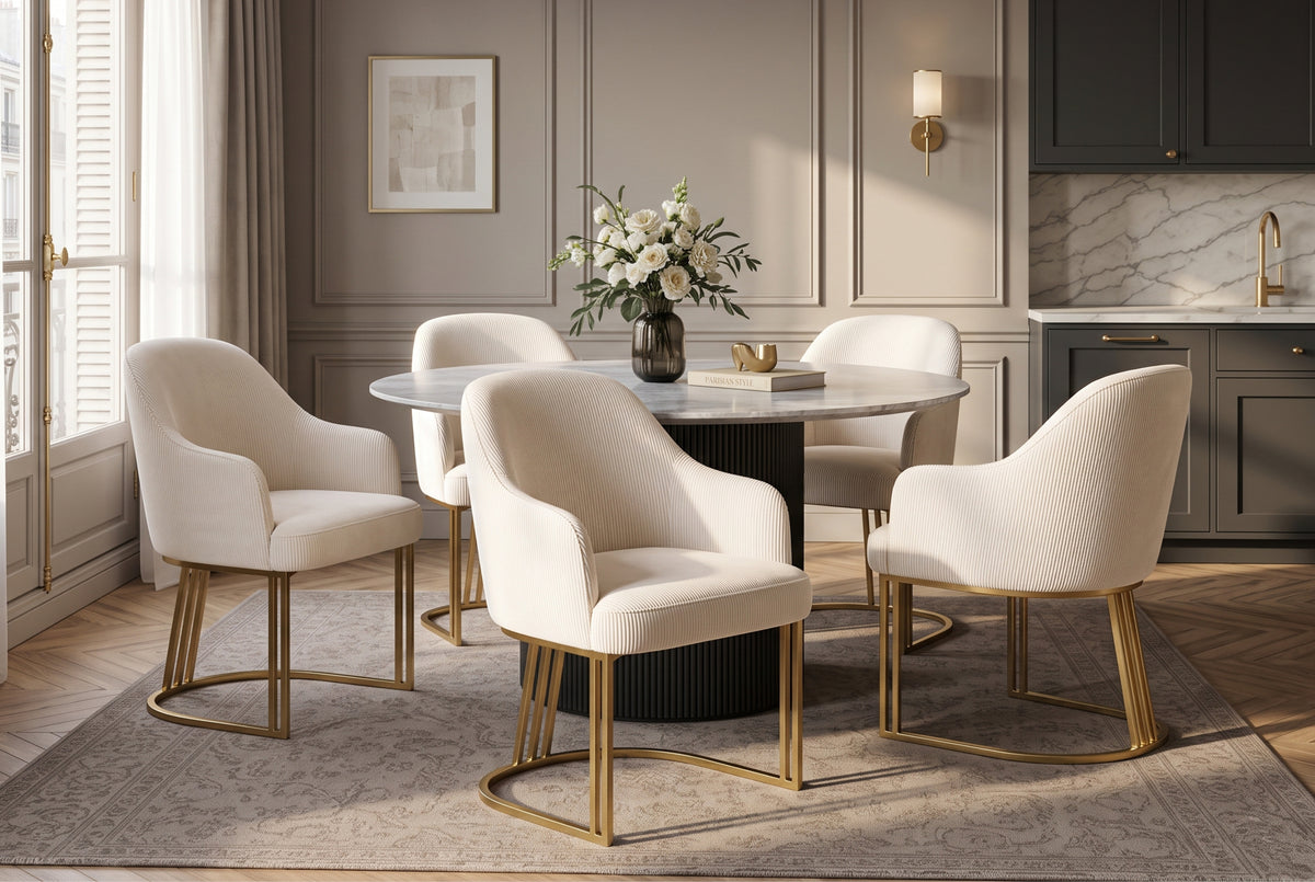 Chair EXTRAVAGANCIA w/ armrests beige champagne gold